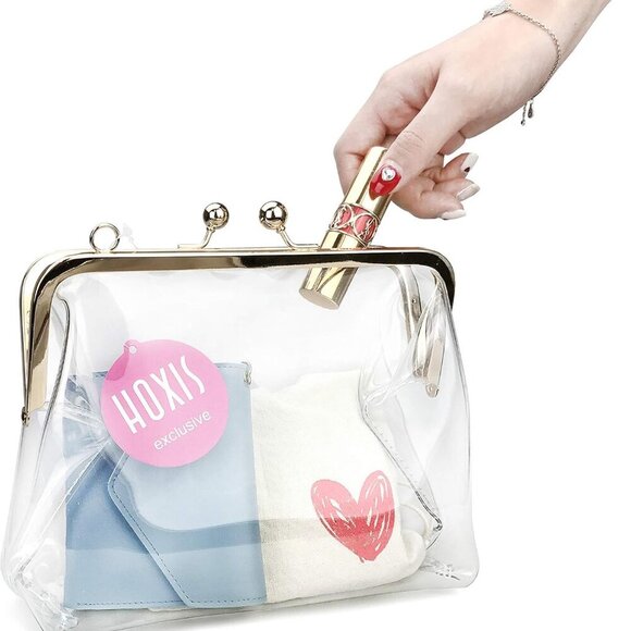 Clear PVC Clutch Bag Womens Crossbody Stadium Approved Chain Gold - Picture 6 of 6